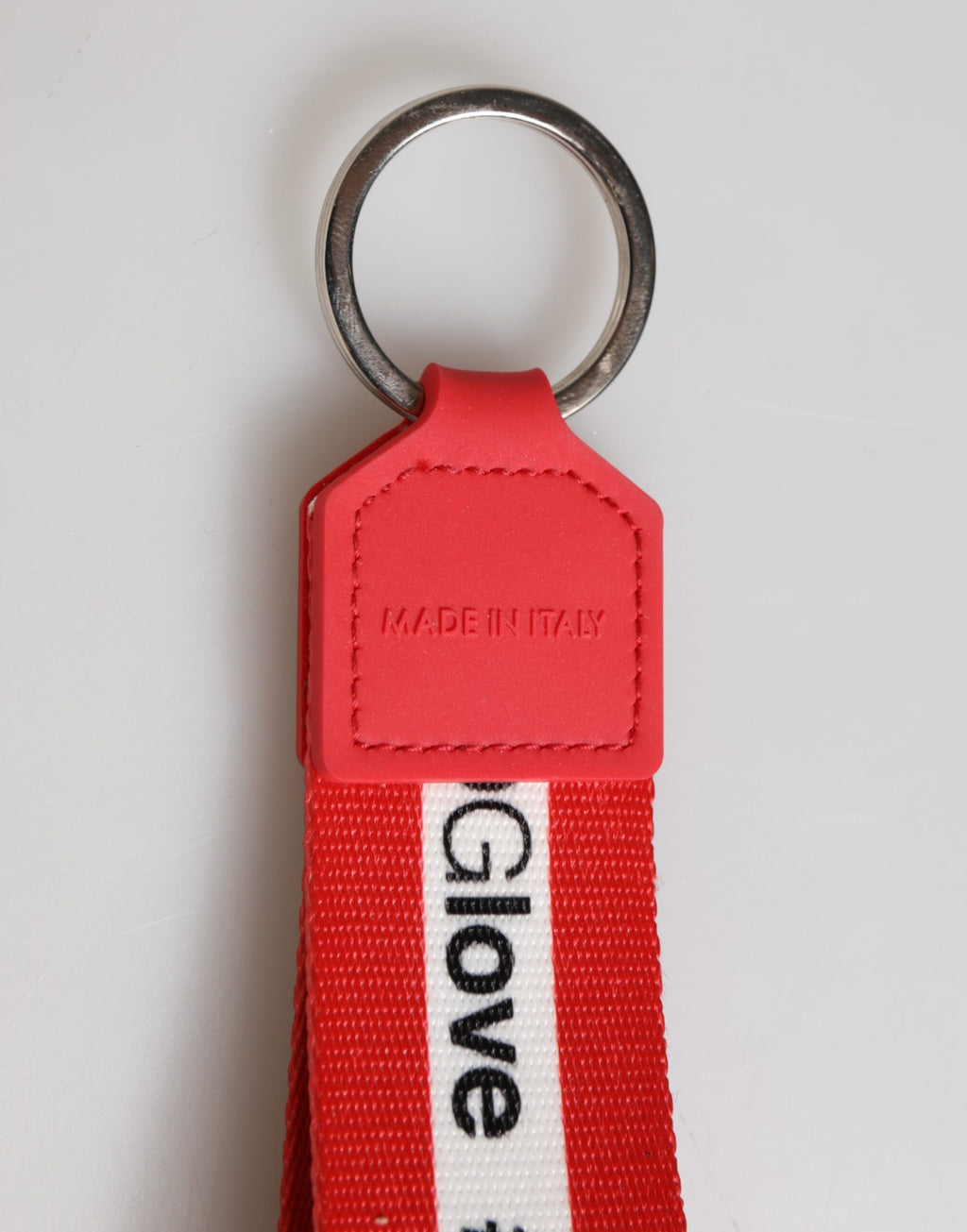 Dolce & Gabbana Red Logo Polyester Silver Brass Holder Keychain Keyring