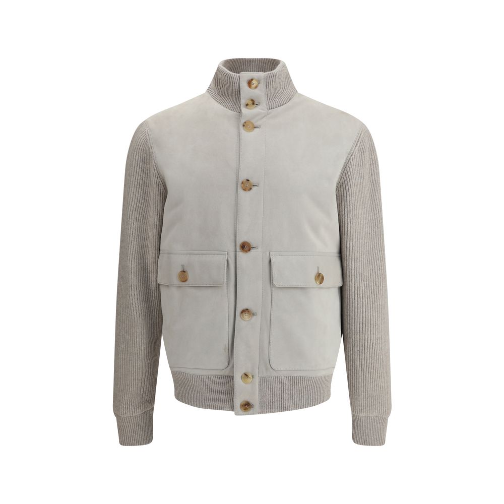 Brunello Cucinelli Gray Leather Jacket