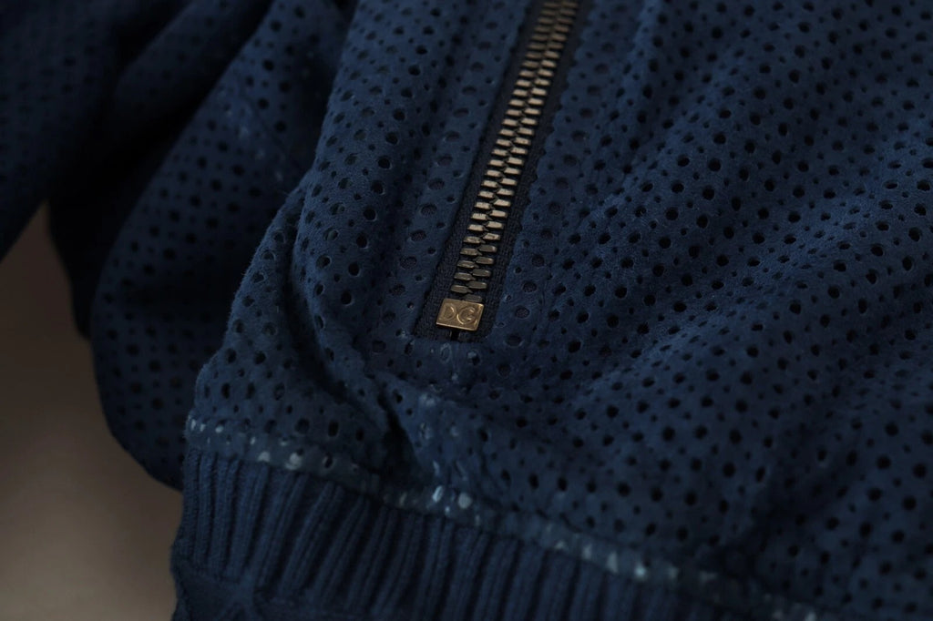 Dolce & Gabbana Blue Leather Perforated Full Zip Jacket