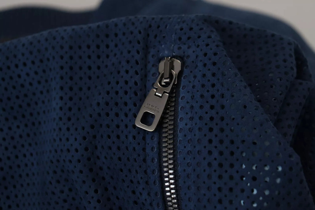 Dolce & Gabbana Blue Leather Perforated Full Zip Jacket