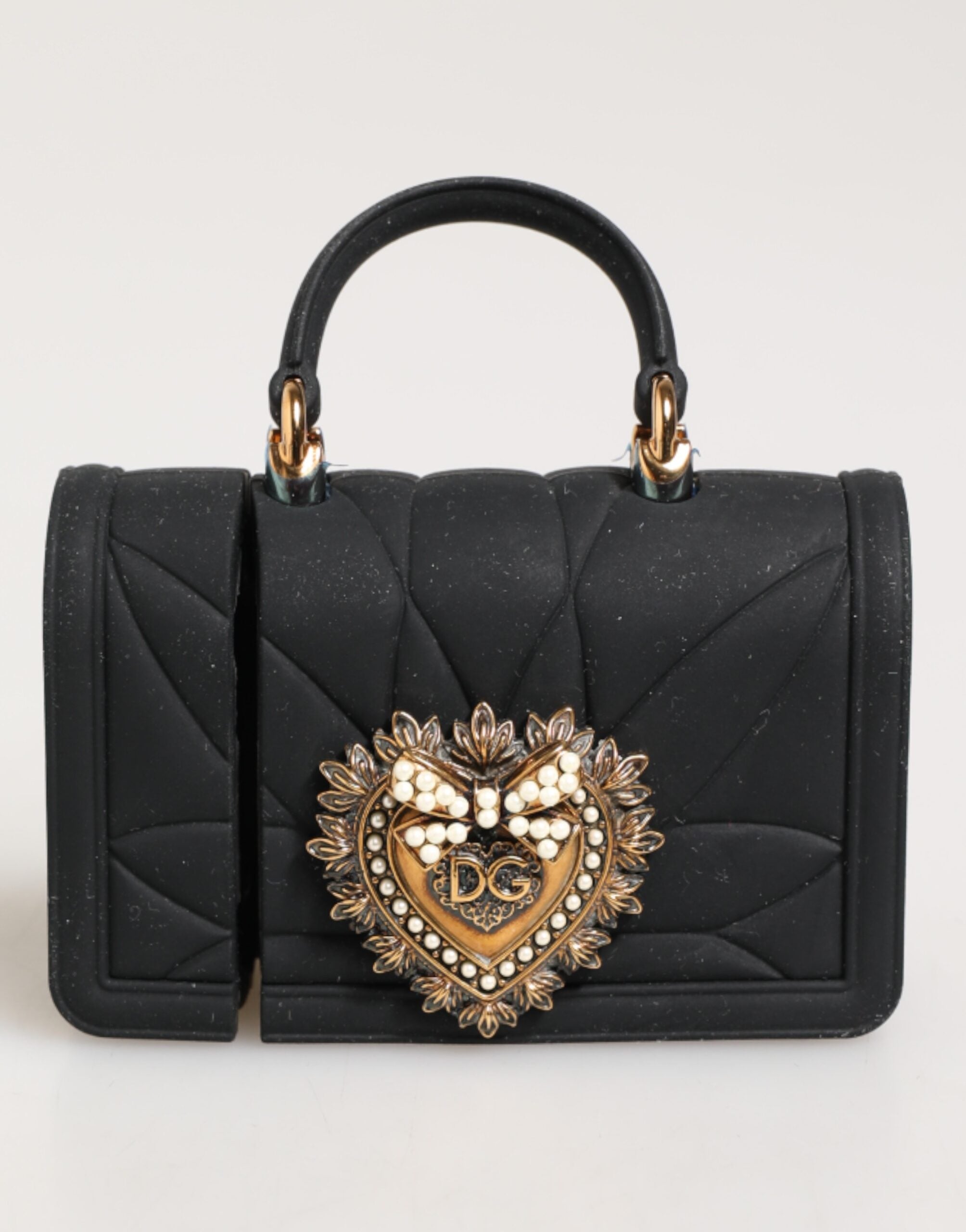 Dolce & Gabbana Black Silicone Devotion Heart Cover Hand Bag Airpod Case
