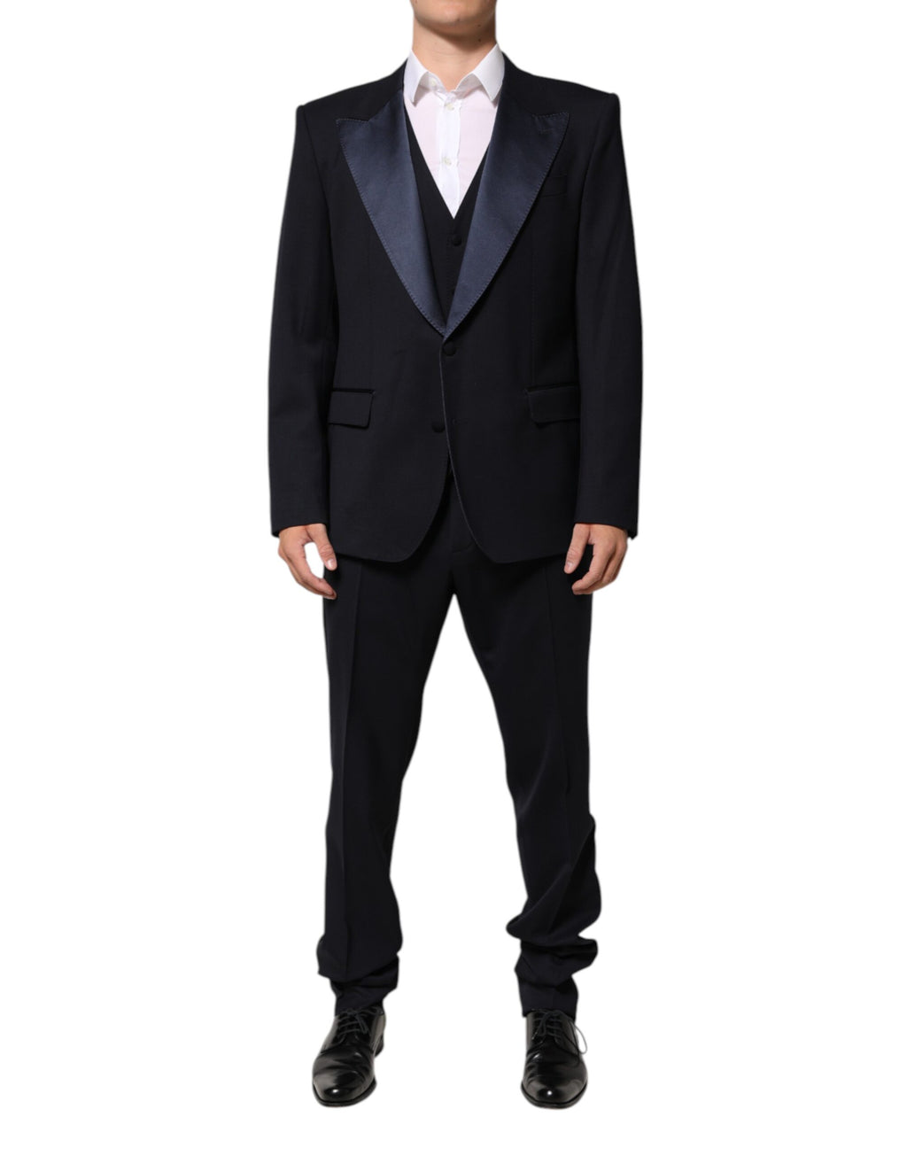 Dolce & Gabbana Dark Blue 3 Piece Wool Silk Blend Suit SICILIA