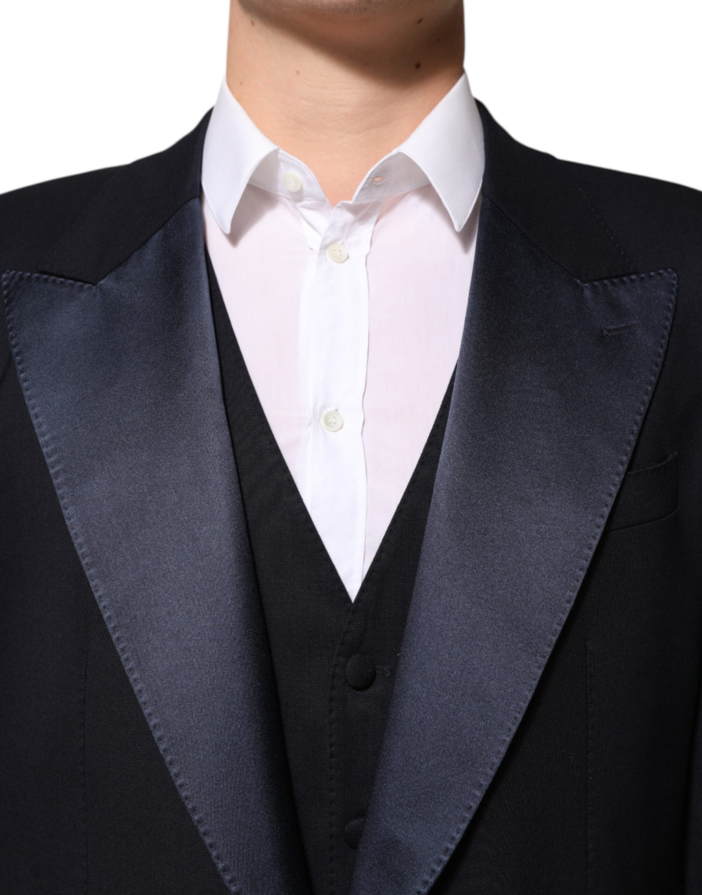 Dolce & Gabbana Dark Blue 3 Piece Wool Silk Blend Suit SICILIA