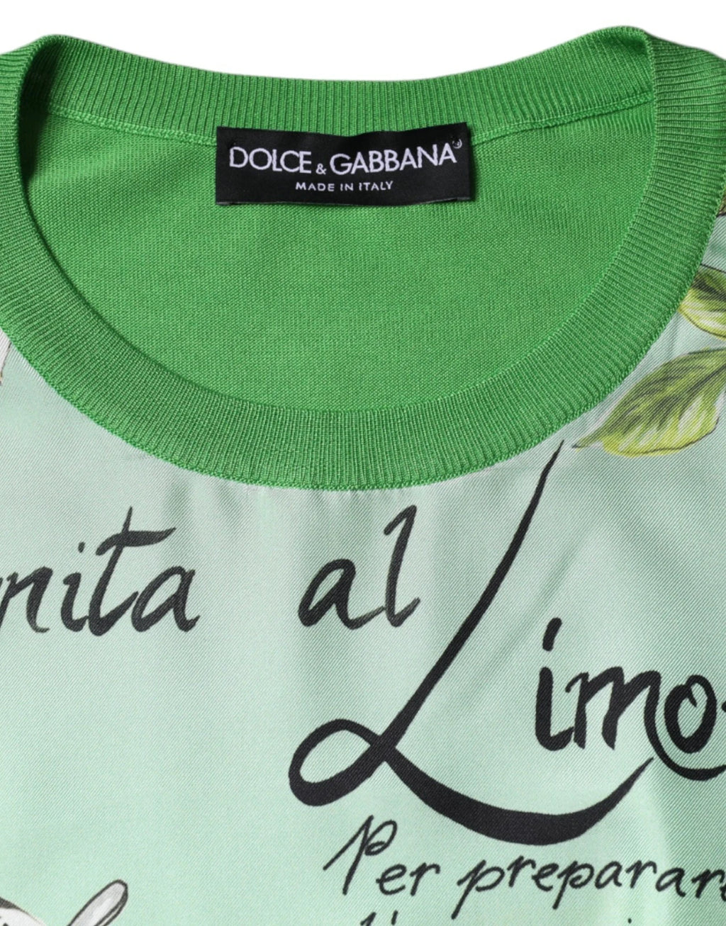 Dolce & Gabbana Green Lemon Print Pullover Silk Women Sweater