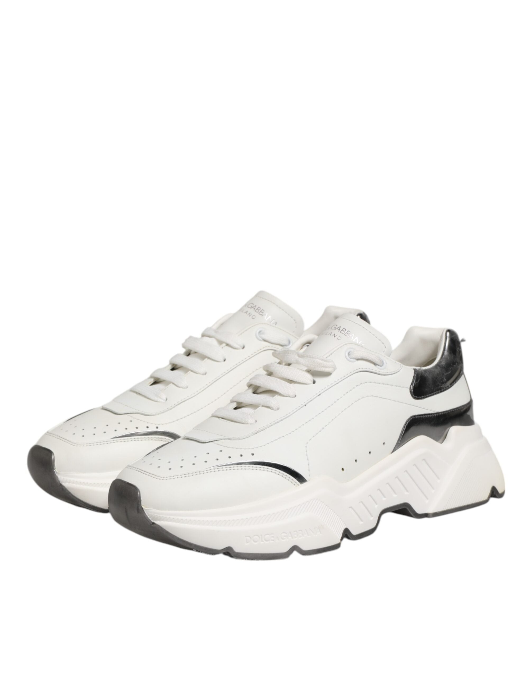 Dolce & Gabbana White Silver DAYMASTER Leather Men Sneakers Shoes