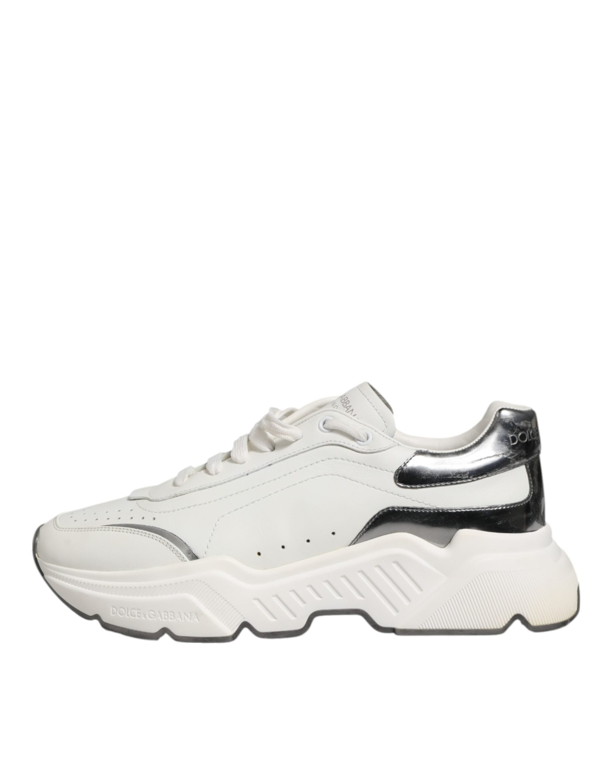 Dolce & Gabbana White Silver DAYMASTER Leather Men Sneakers Shoes