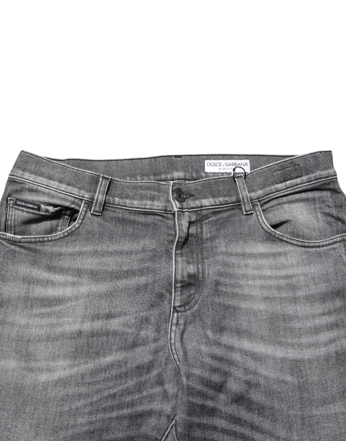 Dolce & Gabbana Grey Cotton Denim Slim Fit Distressed Pants Jeans