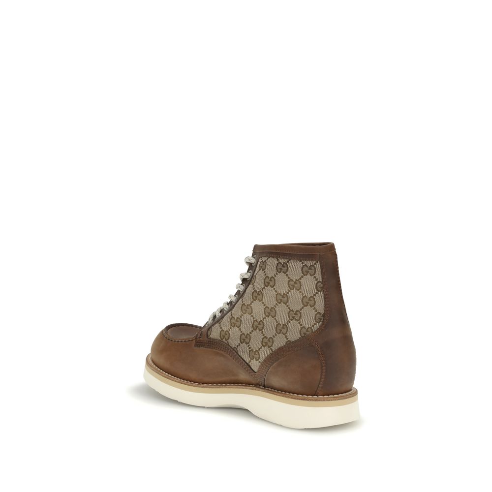 Gucci Brown Calf Leather Bos Taurus Lace-Up Boots