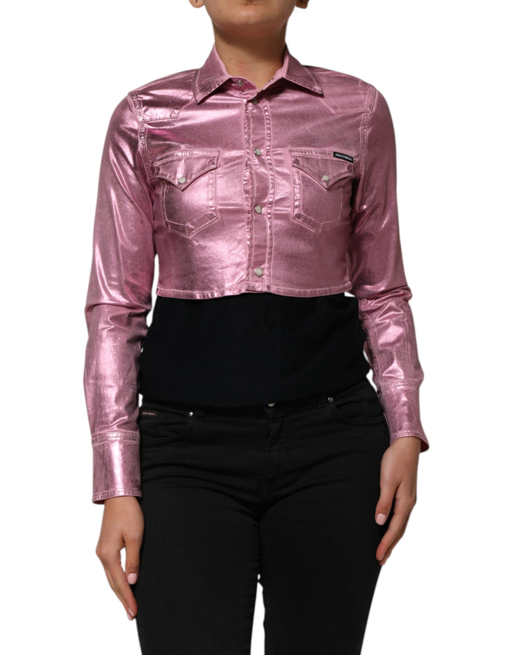 Dolce & Gabbana Pink Cotton Stretch Collared Cropped Jacket