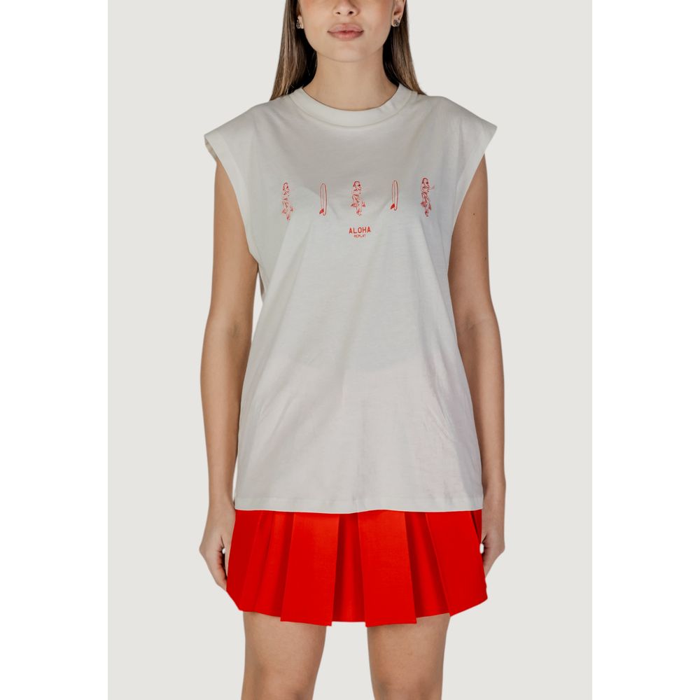 Replay Cream Cotton Tank Tops