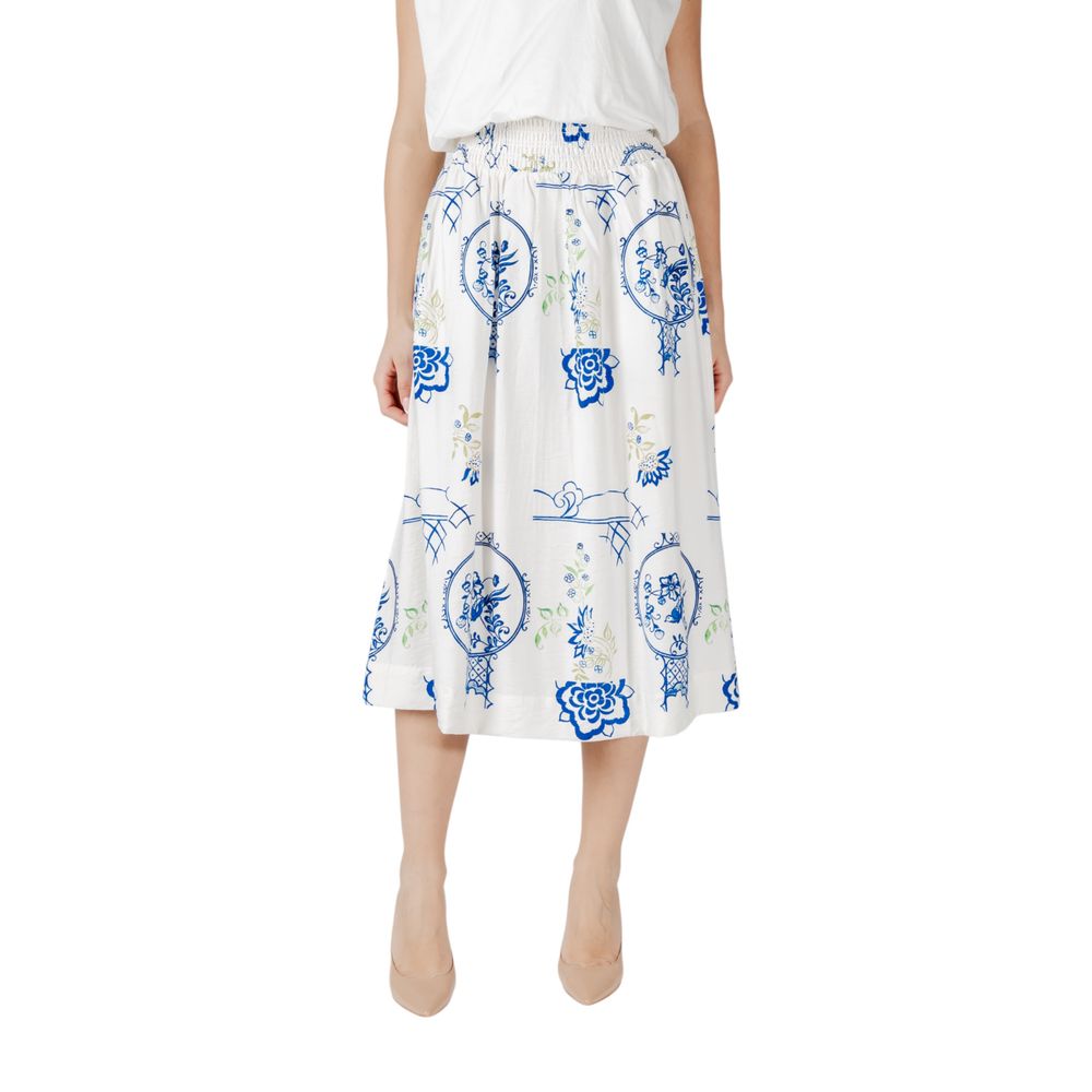 ICHI White Viscose Midi Skirt