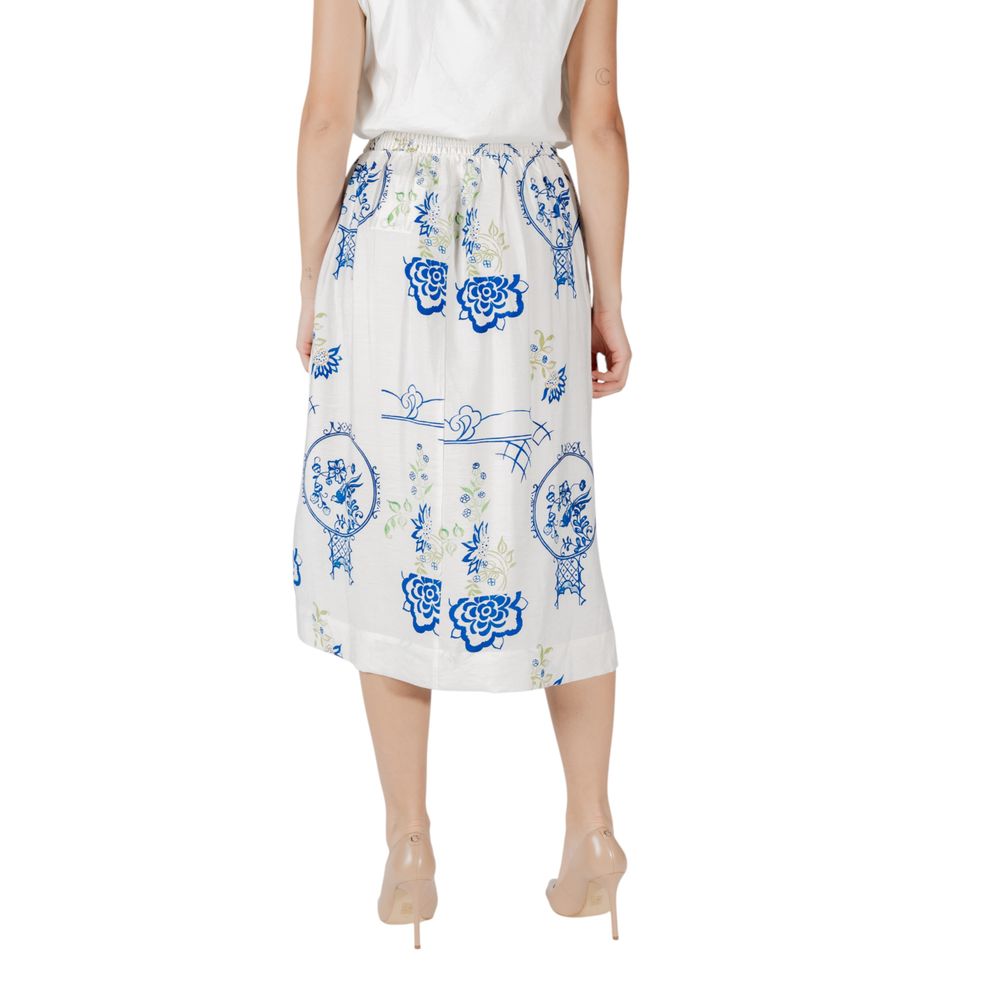 ICHI White Viscose Midi Skirt