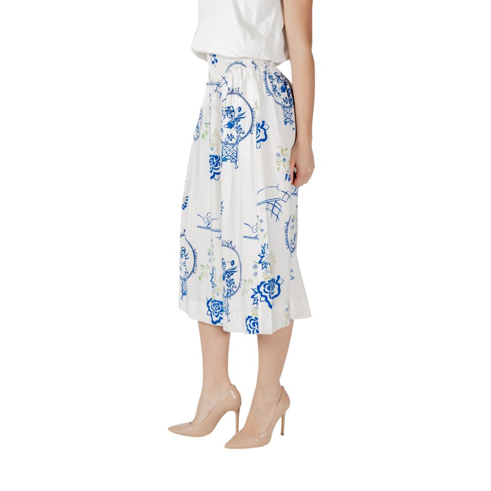ICHI White Viscose Midi Skirt