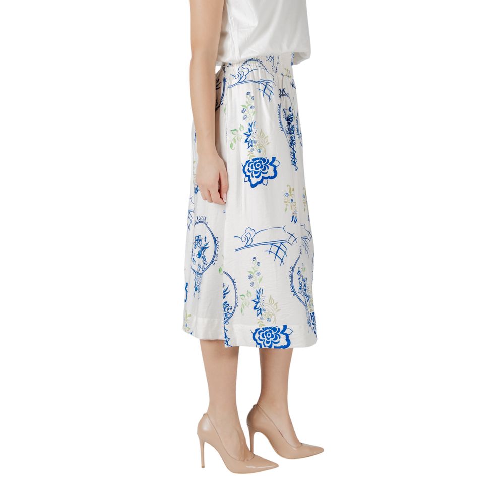 ICHI White Viscose Midi Skirt