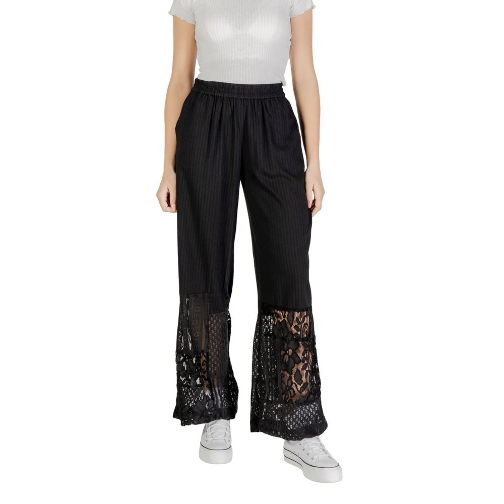 ICHI Black Cotton Casual Pants