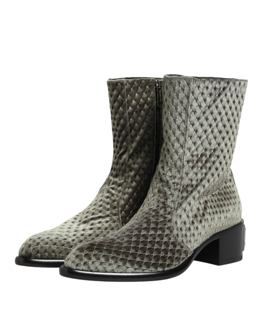 Dolce & Gabbana Gray Cotton Velvet Mid Calf Short Boots Shoes
