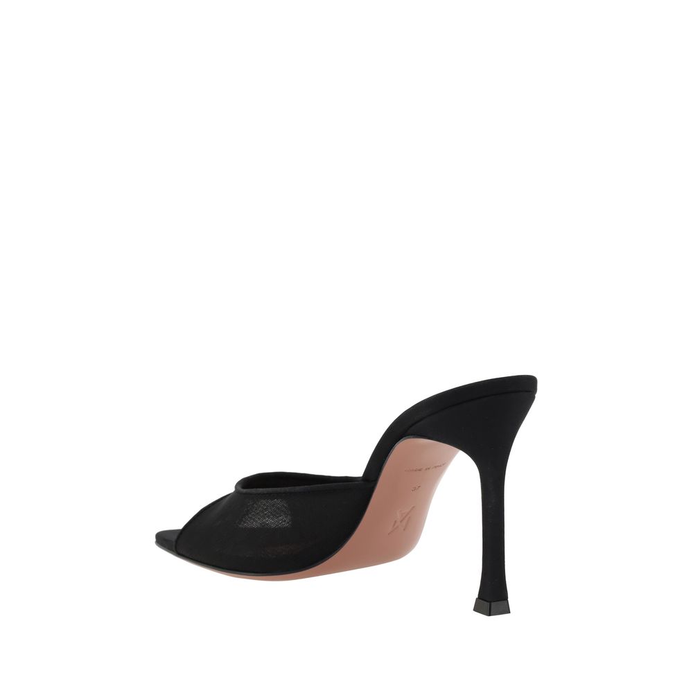 Amina Muaddi Black Nylon Stiletto Heel Sandals
