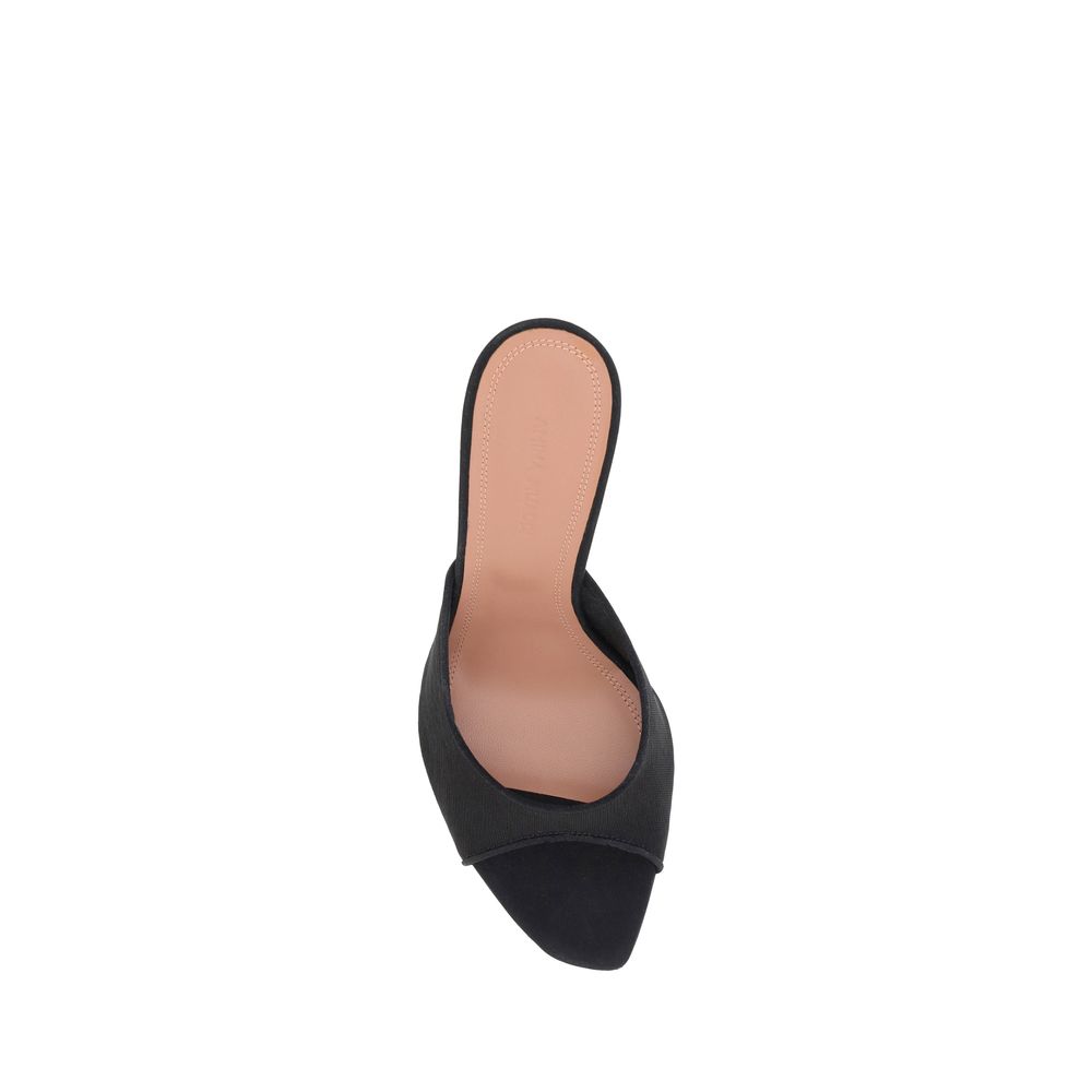 Amina Muaddi Black Nylon Stiletto Heel Sandals