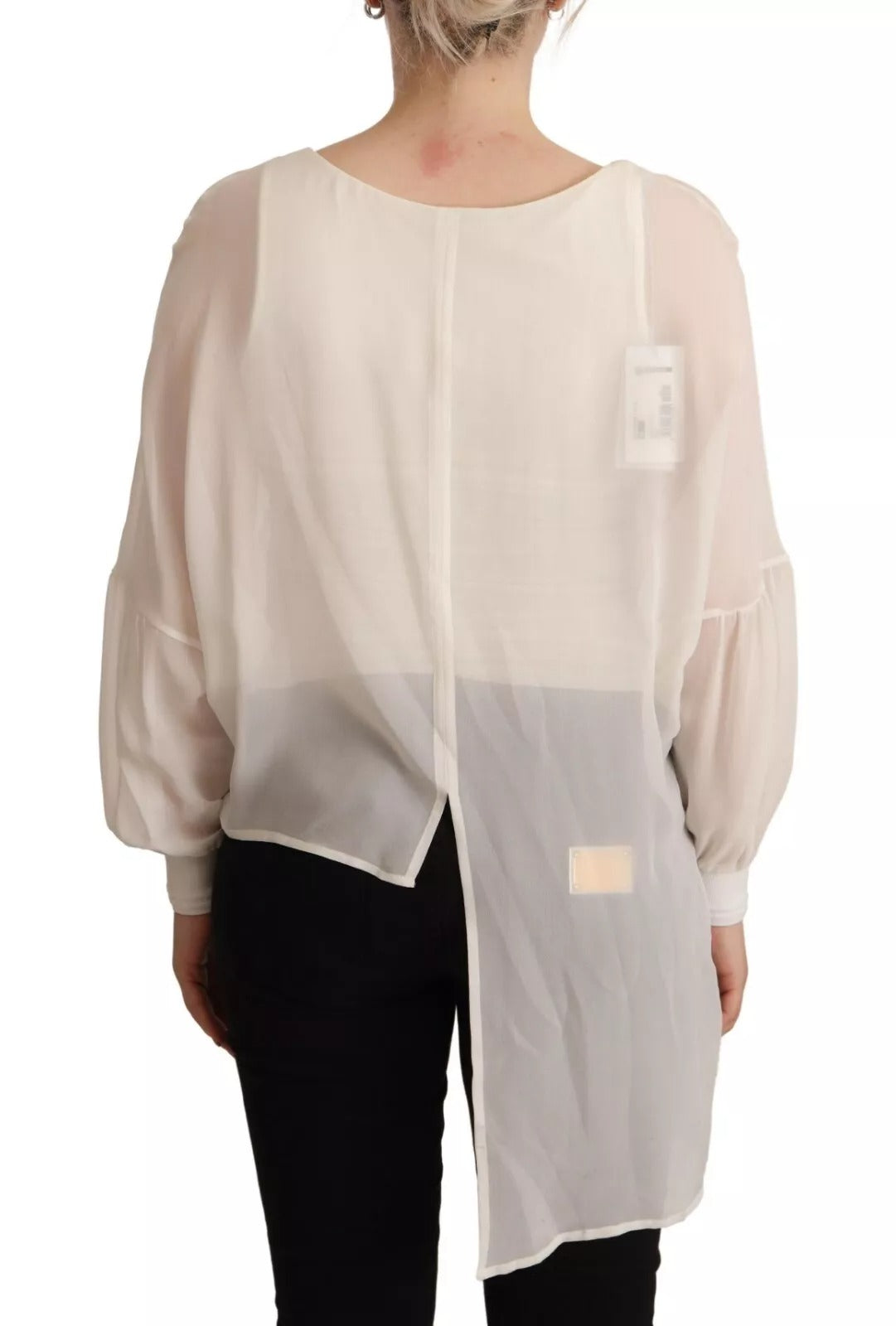 Patrizia Pepe Off White Silk Long Sleeves Deep Vneck Top