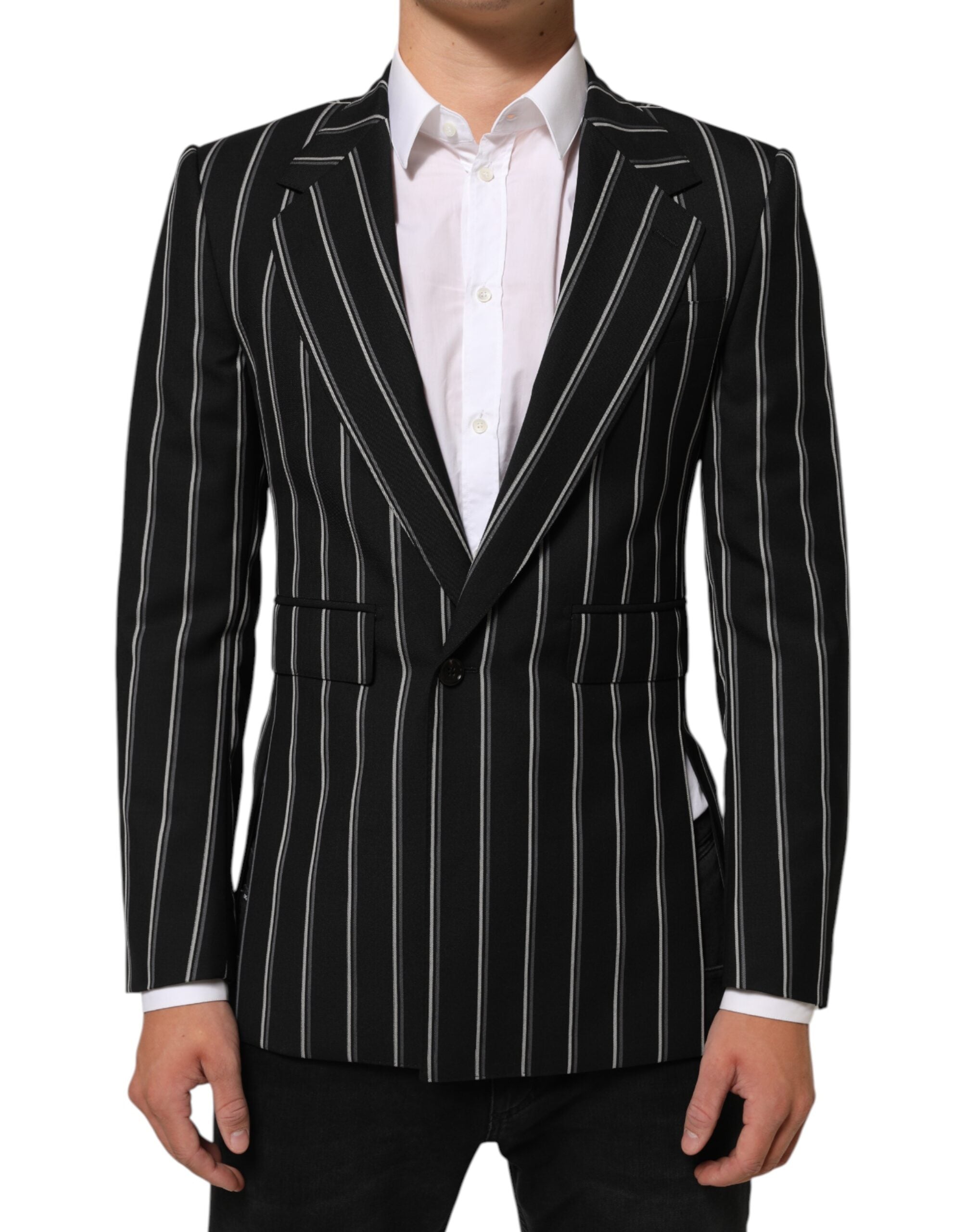 Dolce & Gabbana Dark Gray Stripes SICILIA 1 Button Suit Blazer