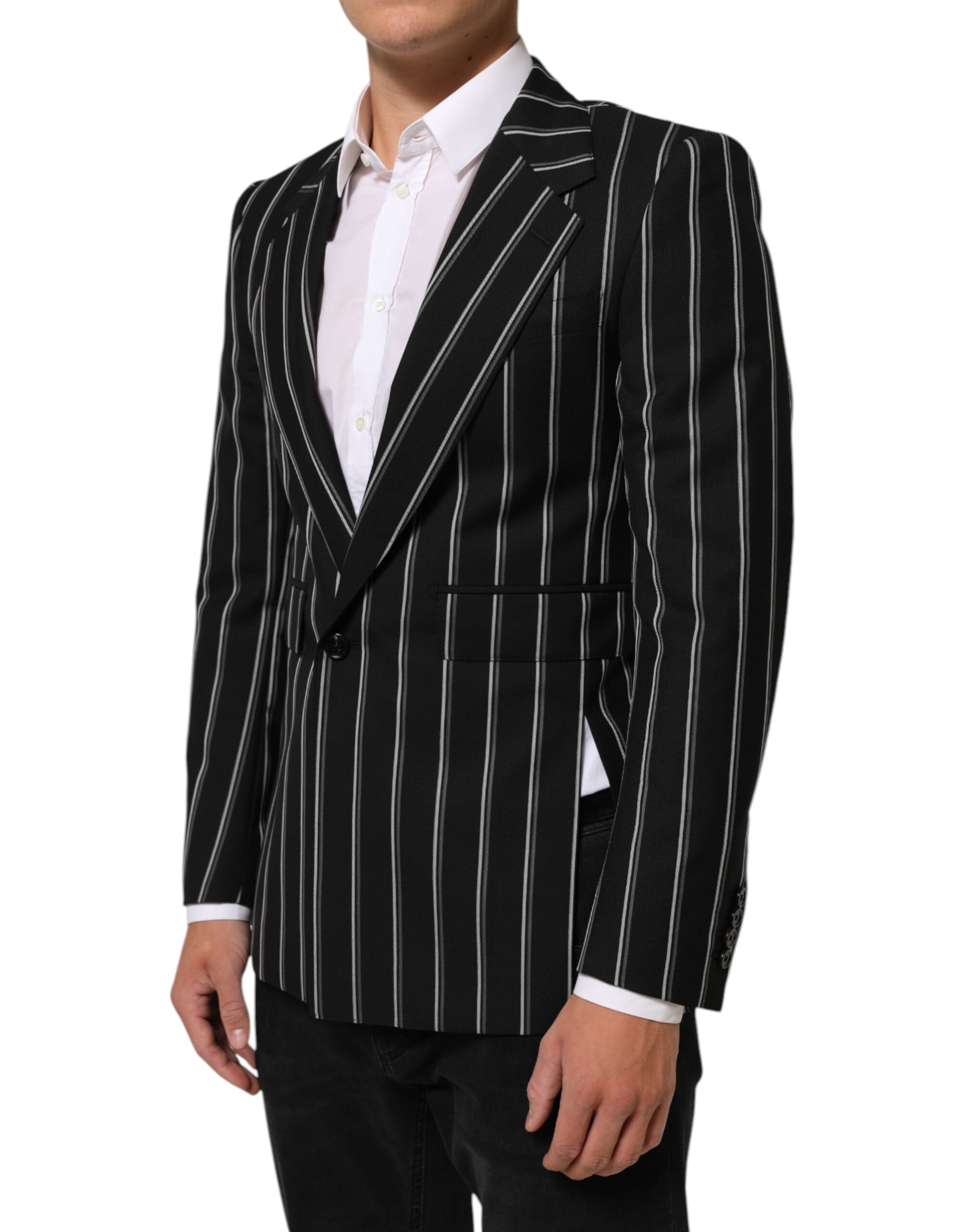 Dolce & Gabbana Dark Gray Stripes SICILIA 1 Button Suit Blazer