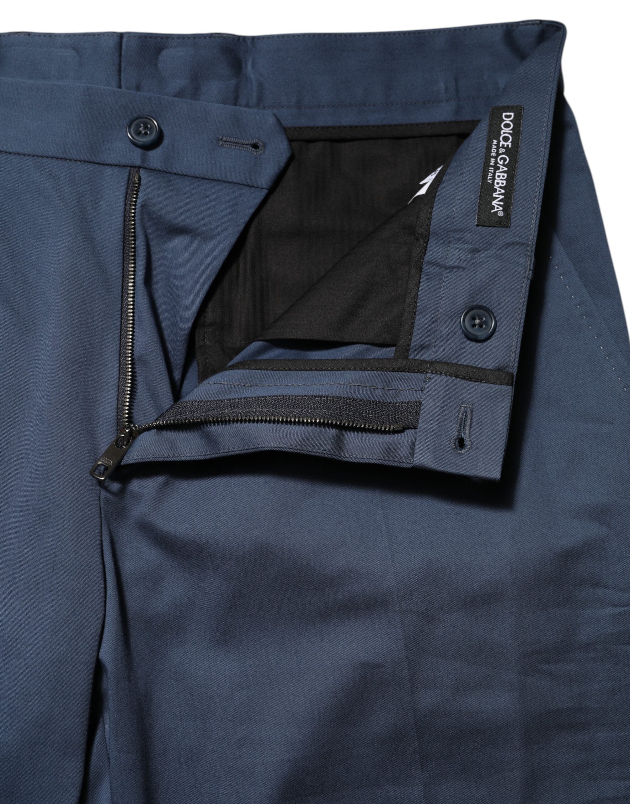 Dolce & Gabbana Blue Cotton Mid Waist Dress Men Trouser Pants