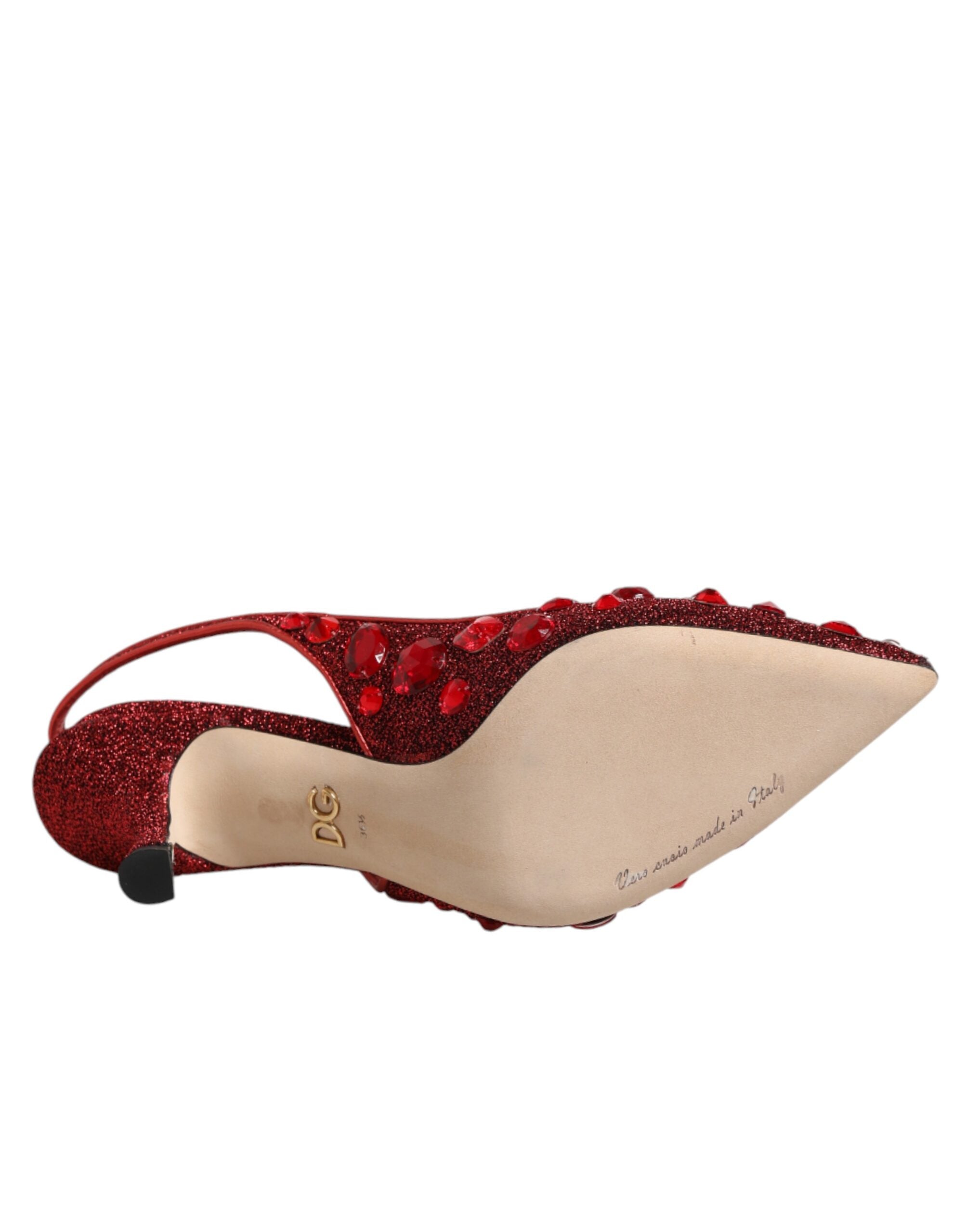 Dolce & Gabbana Red Crystal Embellished Slingbacks Shoes