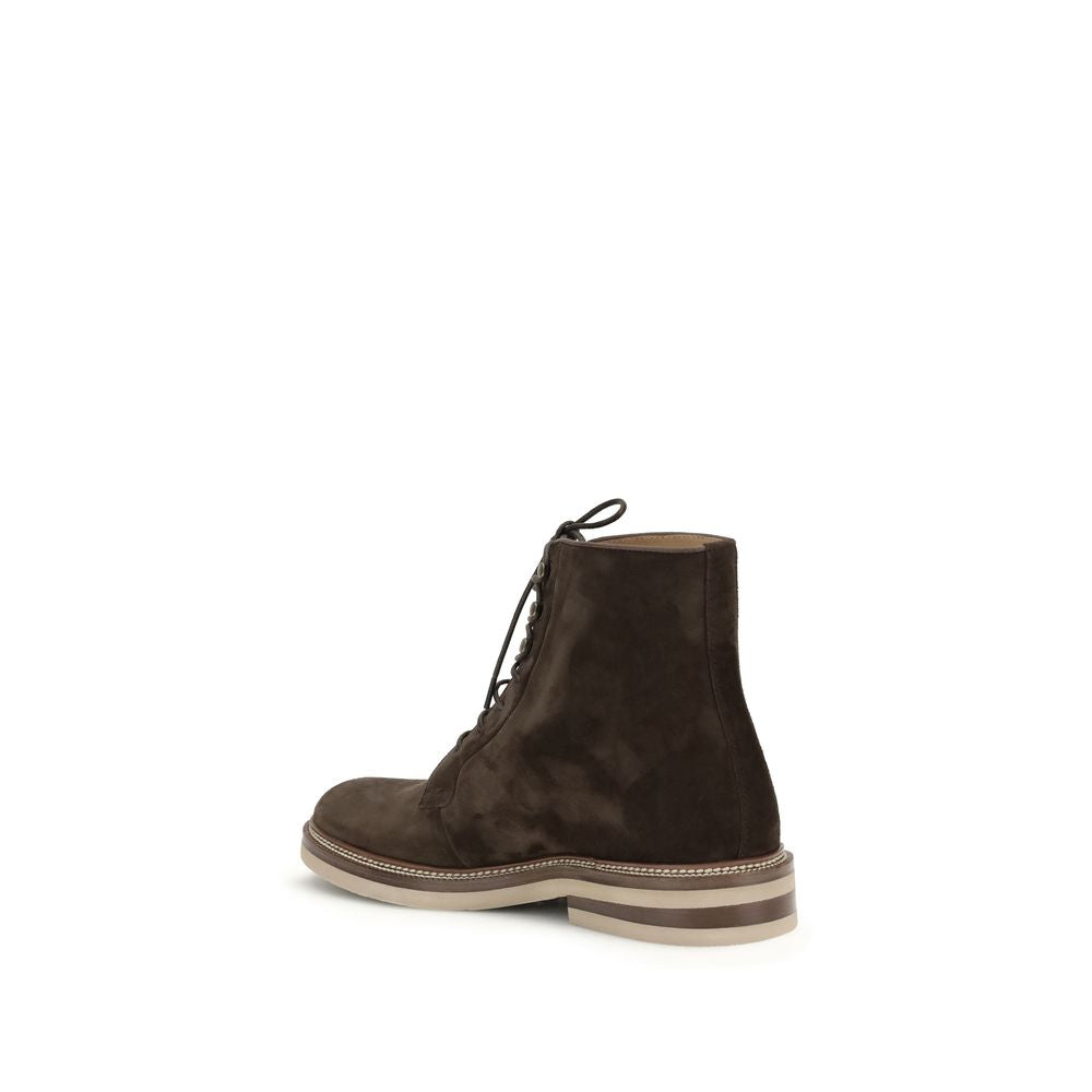 Brunello Cucinelli Brown Calf Leather Bos Taurus Lace-Up Boots