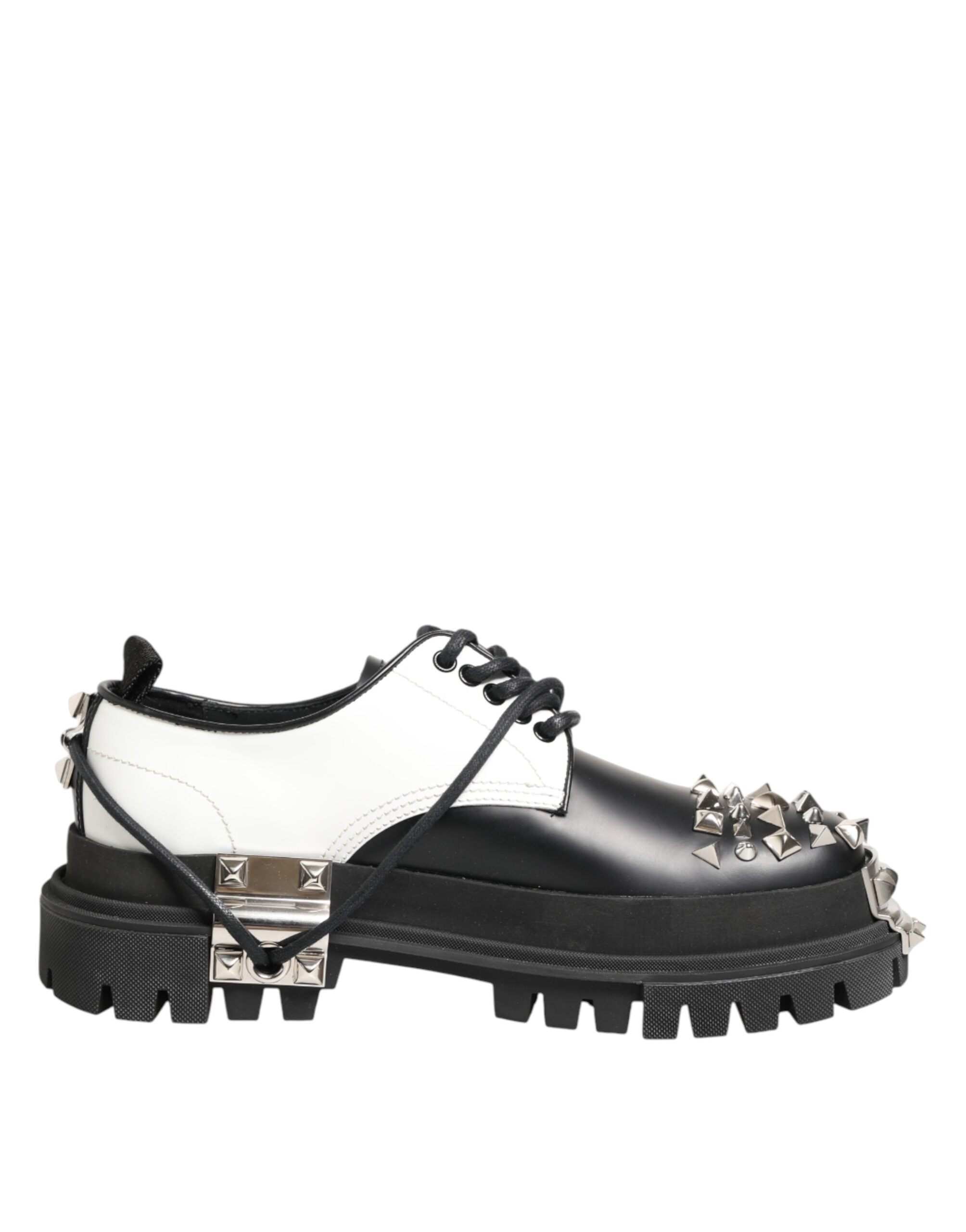 Dolce & Gabbana Black White Studded Men Formal Derby Shoes