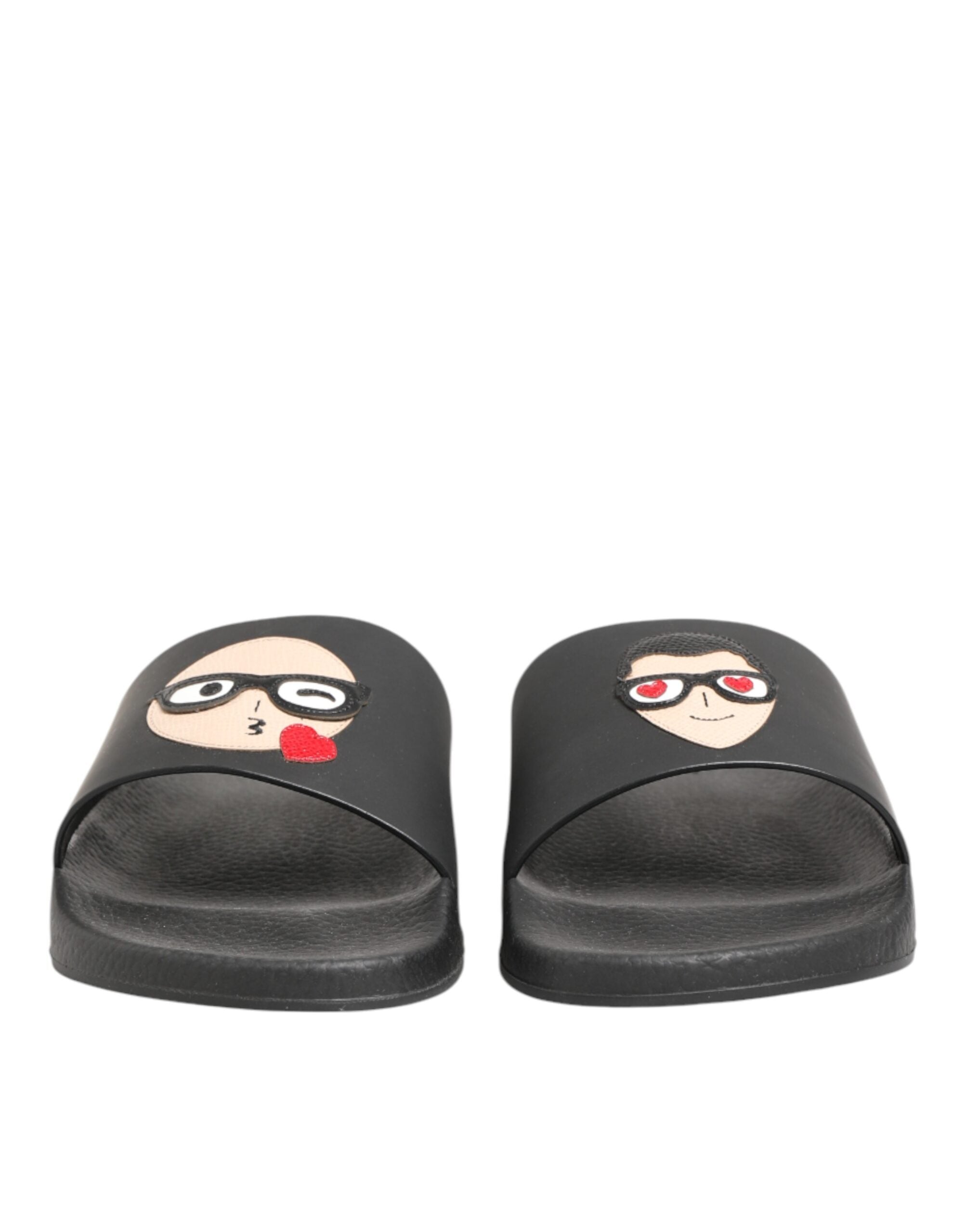 Dolce & Gabbana Black Leather Slides Sandals Beachwear Shoes