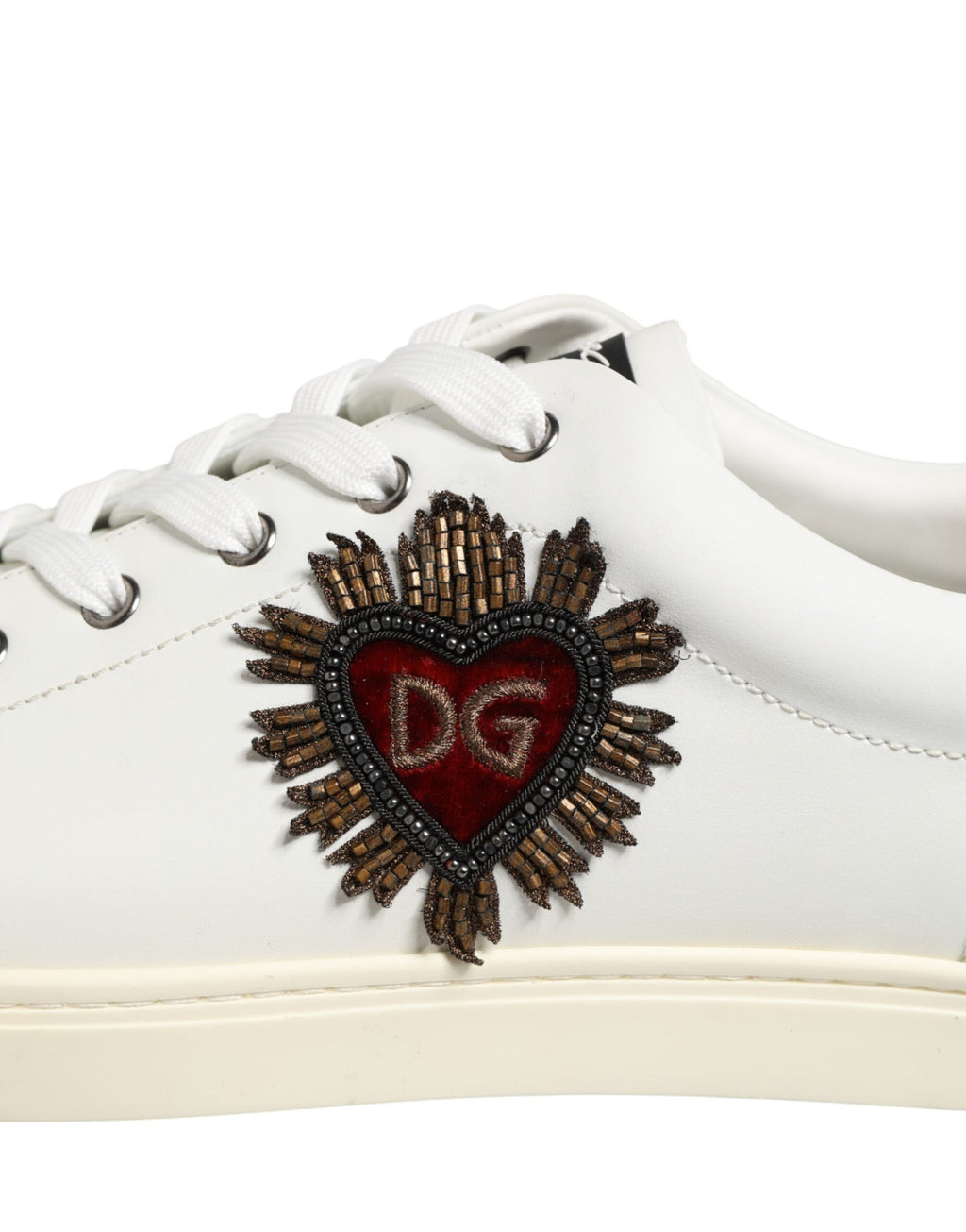 Dolce & Gabbana White Leather Heart Embellished Sneakers Shoes