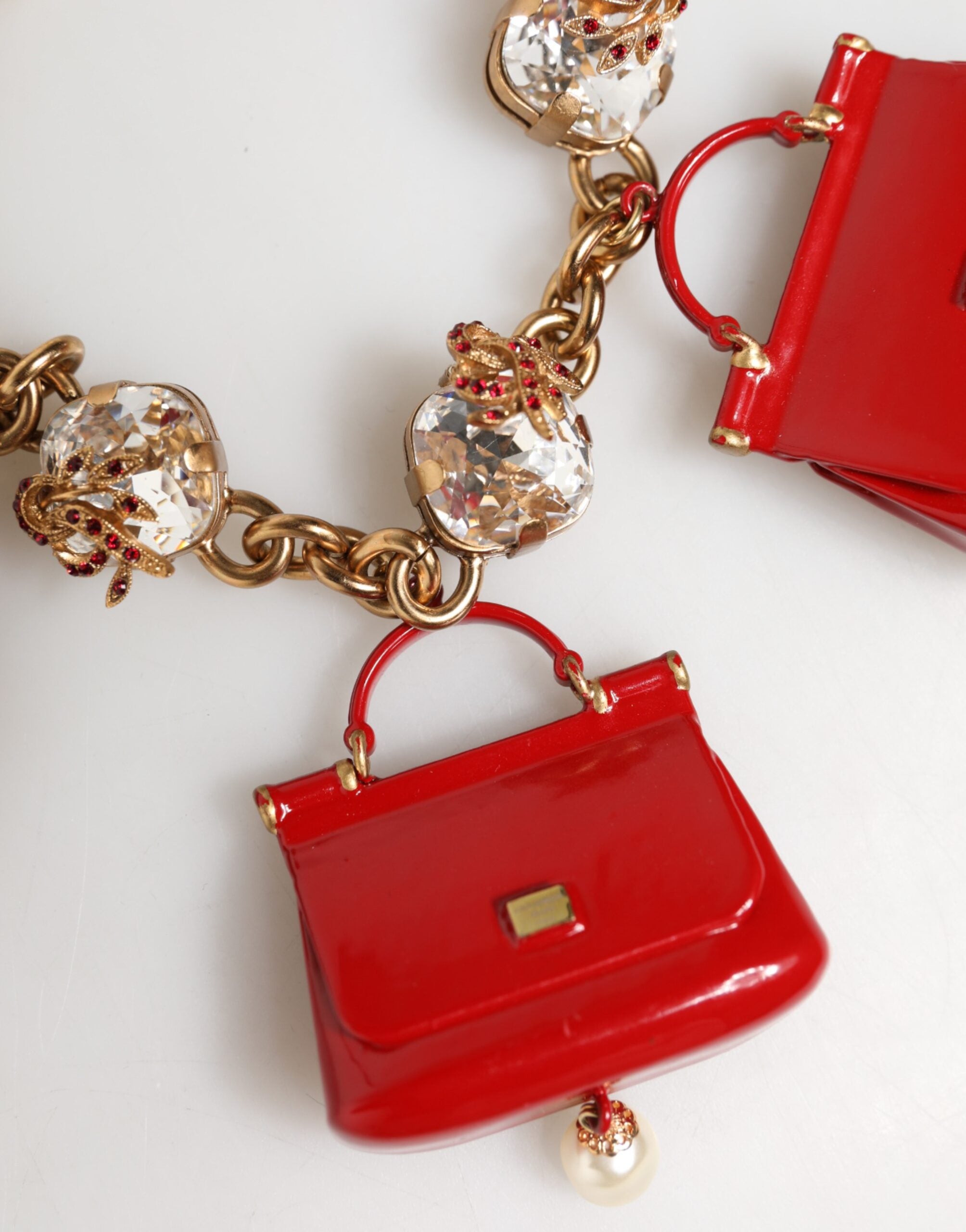 Dolce & Gabbana Gold Bronze Bag Embellished Crystals Accessory  Bracelet