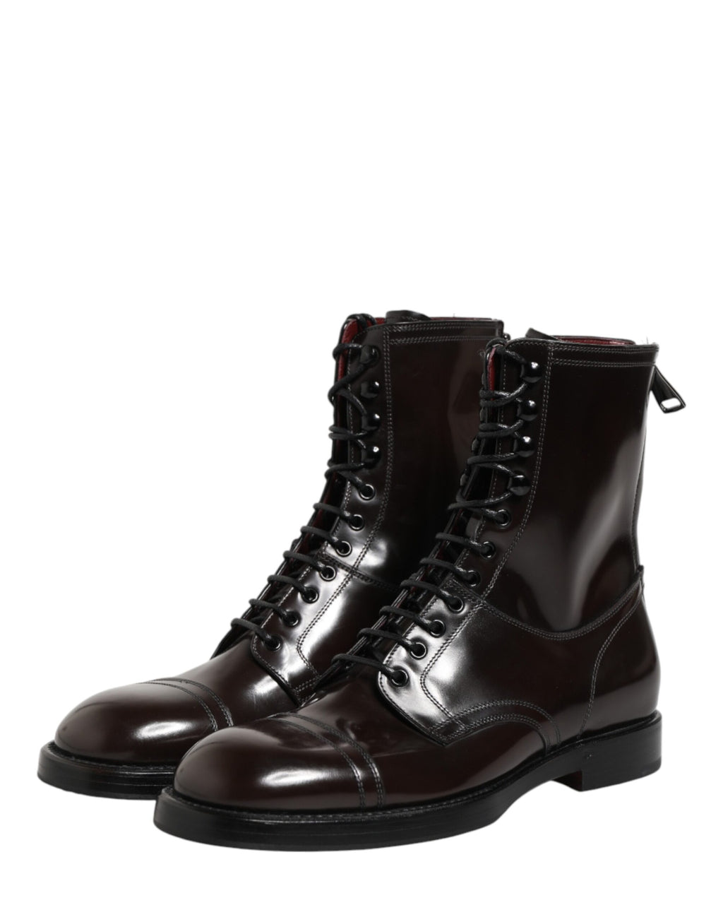 Dolce & Gabbana Brown Leather Lace Up Mid Calf Boots Shoes