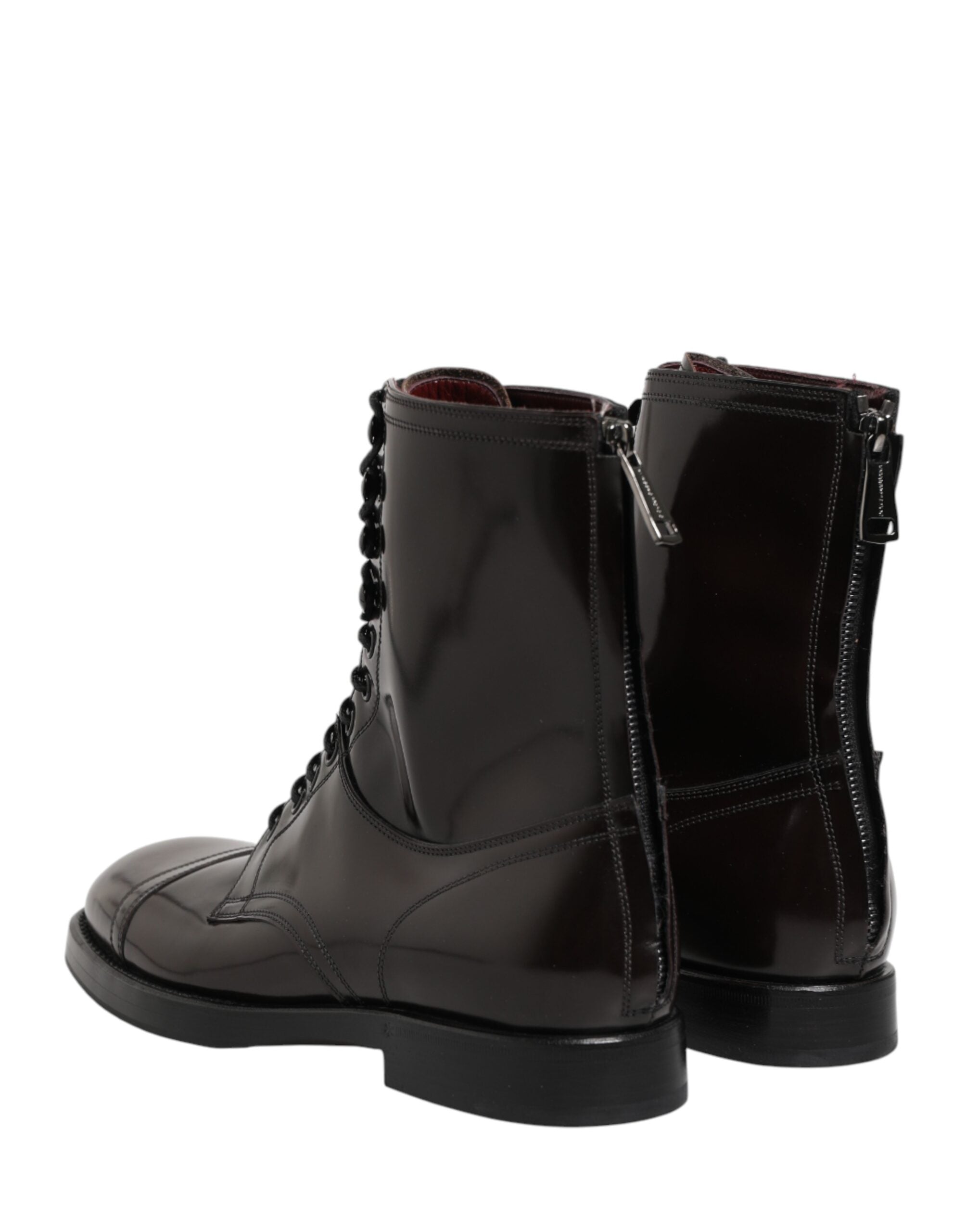 Dolce & Gabbana Brown Leather Lace Up Mid Calf Boots Shoes