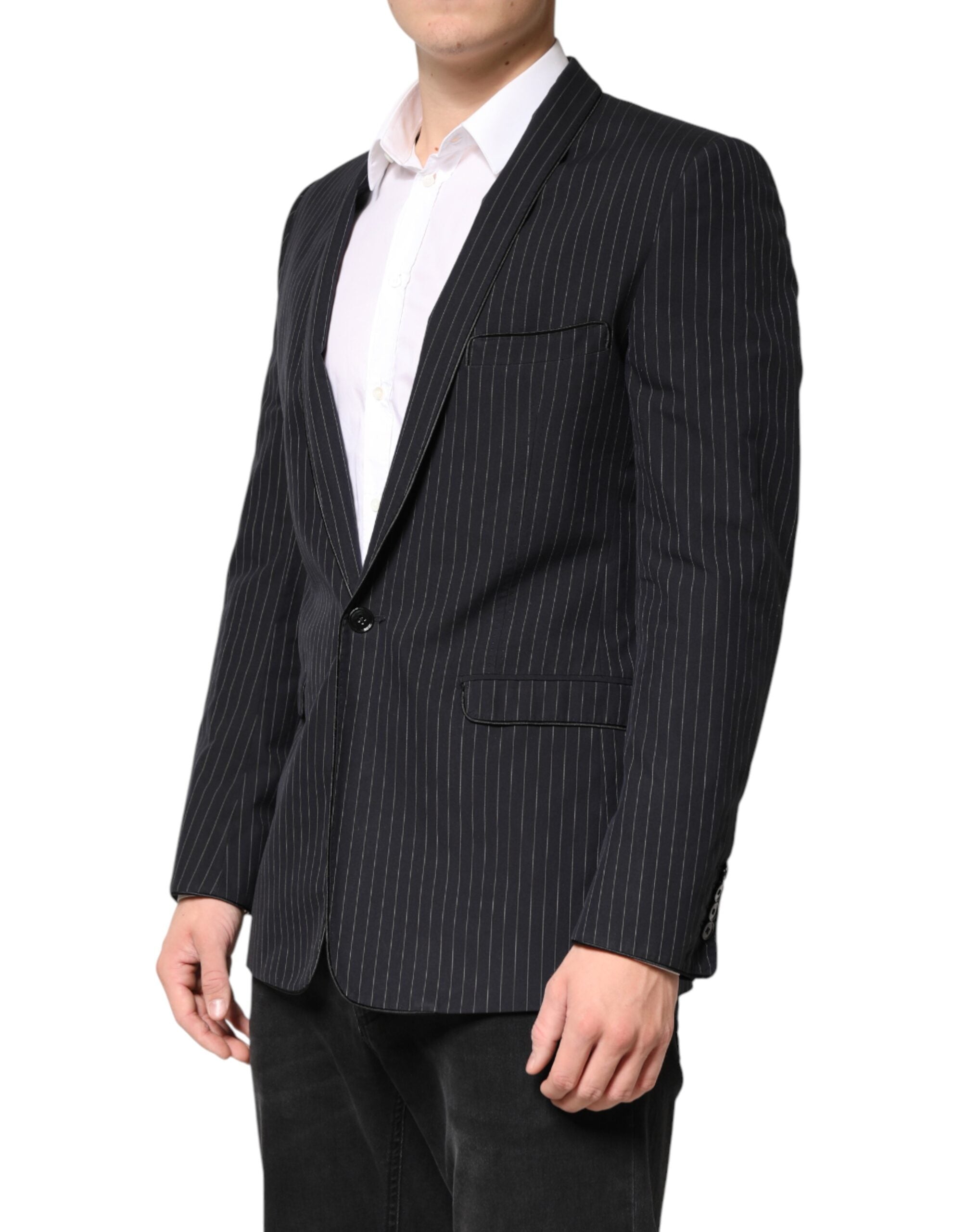 Dolce & Gabbana Dark Gray Stripes 1 Button Suit Jacket Blazer