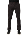 Sun68 Dark Brown Cotton Stretch Skinny Mid Waist Men Trouser Pants