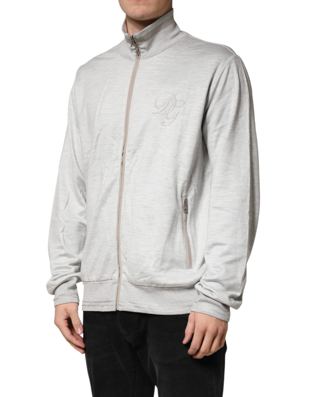 Dolce & Gabbana Light Gray Cotton Zipped Cardigan Sweater