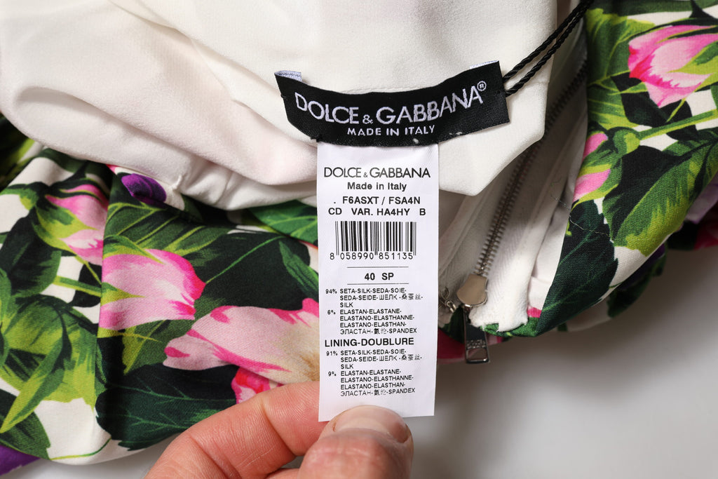 Dolce & Gabbana Multicolor Floral Ruched Silk Charmeuse Mini Dress