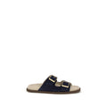 Brunello Cucinelli Blue Calf Leather Bos Taurus Flat Sandals