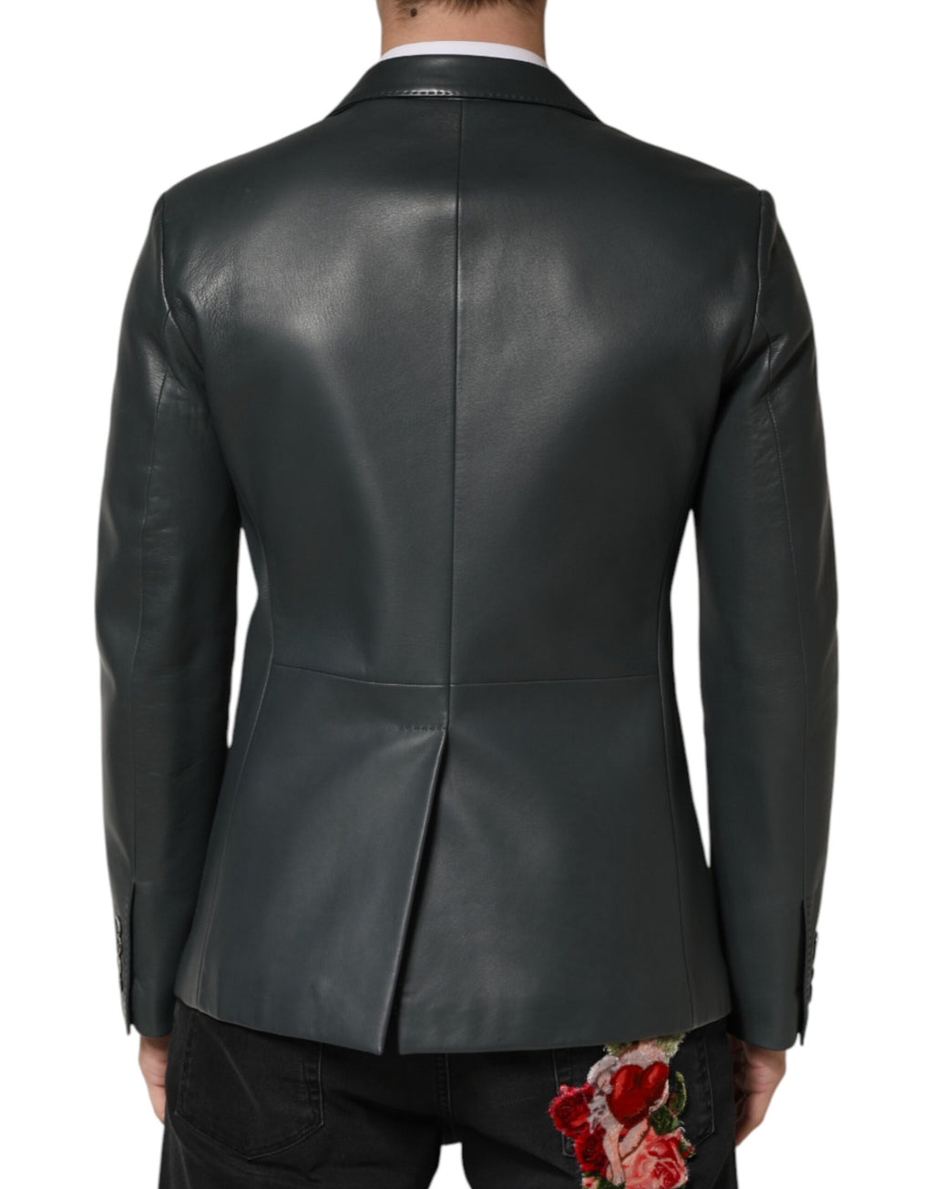 Dolce & Gabbana Dark Gray Leather Double Breasted 2Button Blazer