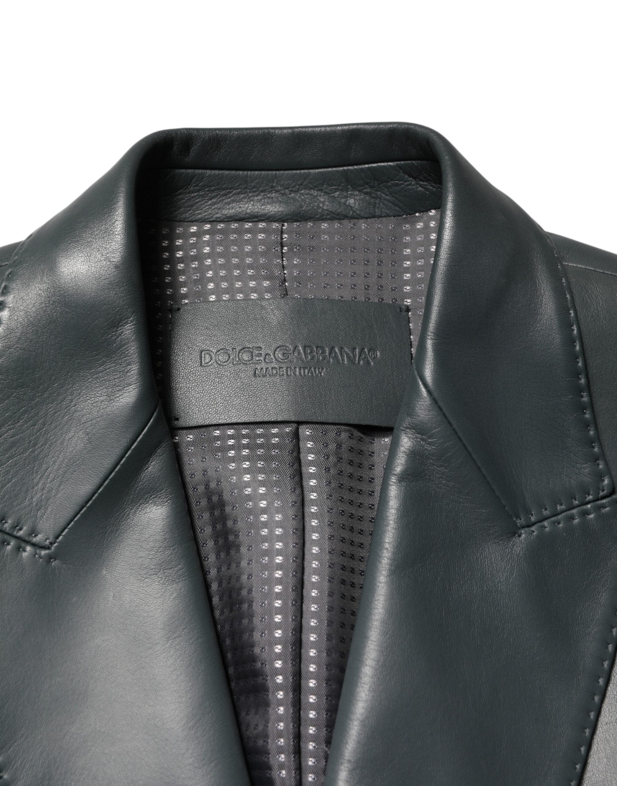 Dolce & Gabbana Dark Gray Leather Double Breasted 2Button Blazer
