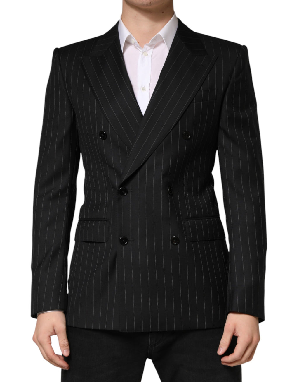 Dolce & Gabbana Dark Gray Stripes Double Breasted 2Button Blazer
