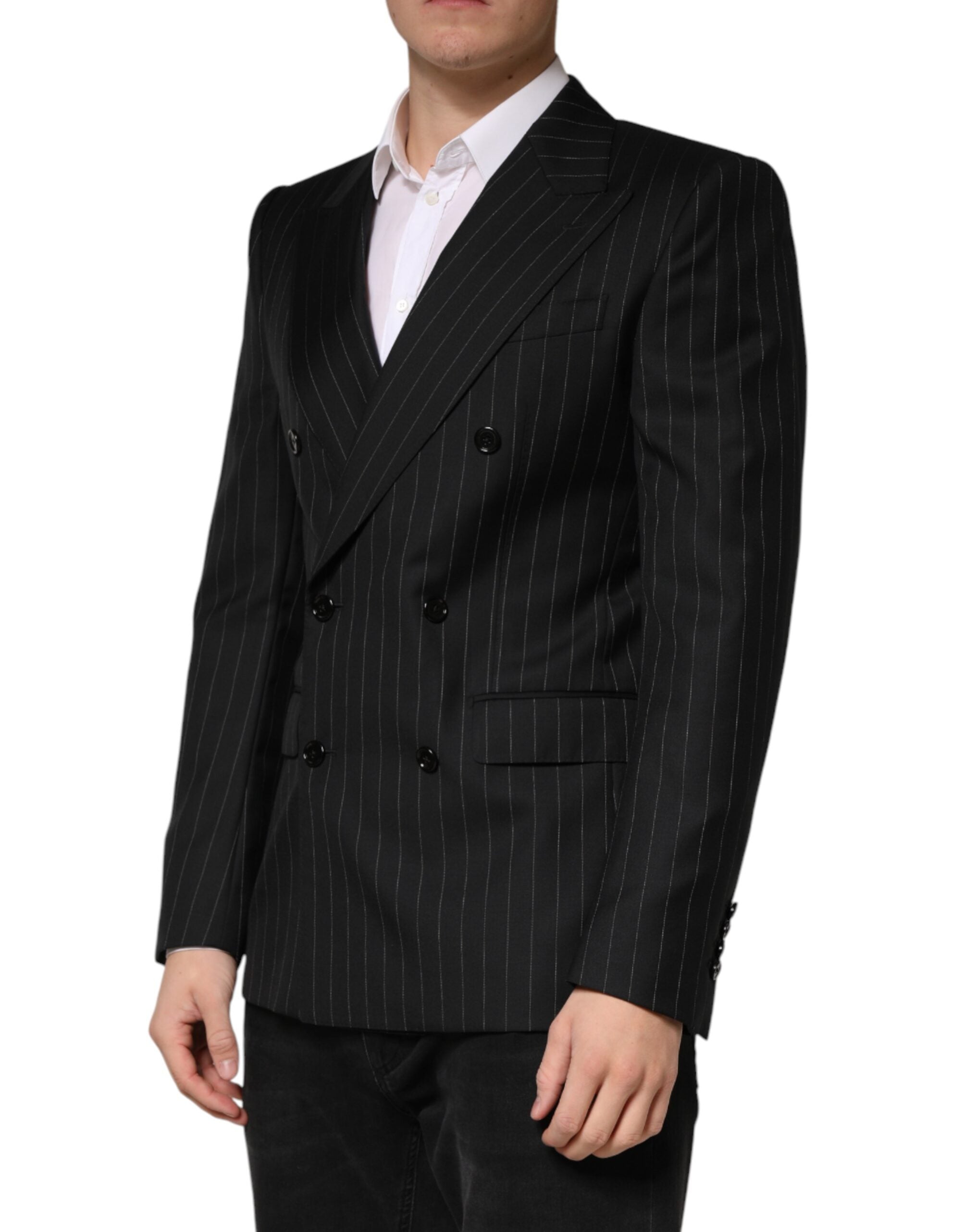 Dolce & Gabbana Dark Gray Stripes Double Breasted 2Button Blazer