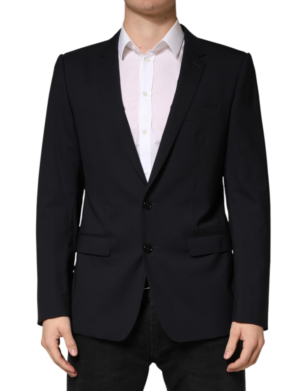 Dolce & Gabbana Dark Blue Wool Single Breasted 2 Button Blazer