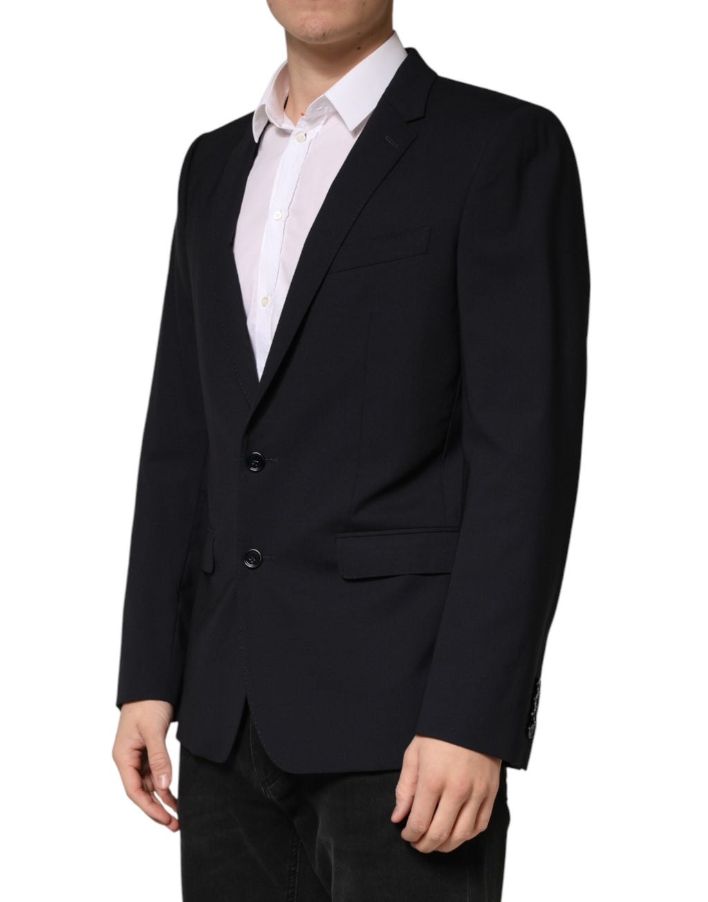 Dolce & Gabbana Dark Blue Wool Single Breasted 2 Button Blazer