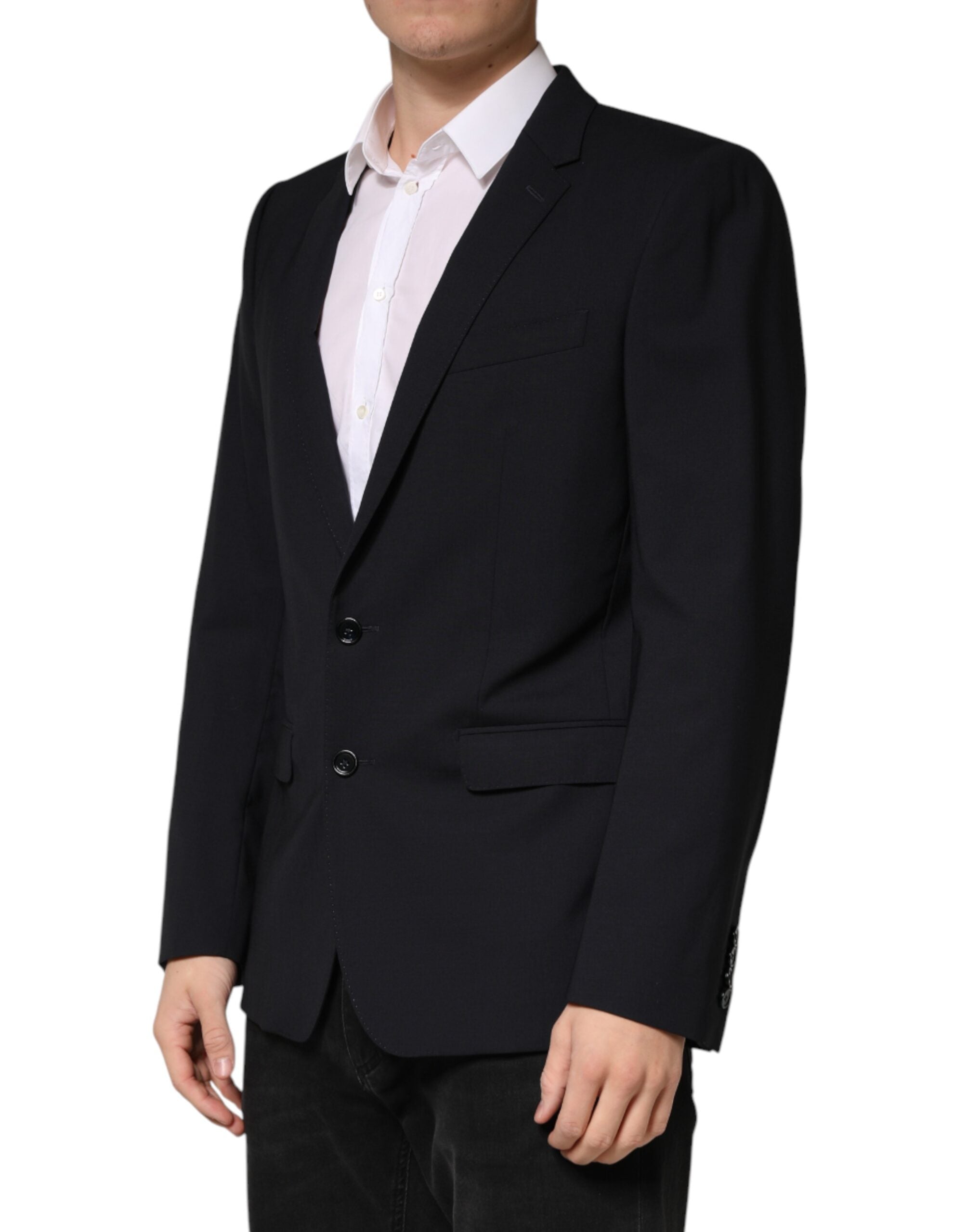 Dolce & Gabbana Dark Blue Wool Single Breasted 2 Button Blazer