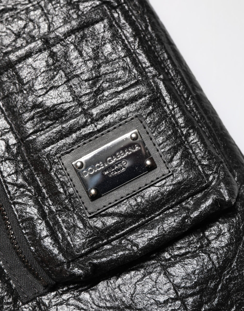 Dolce & Gabbana Black Cellulose Leather FullZip Biker Jacket
